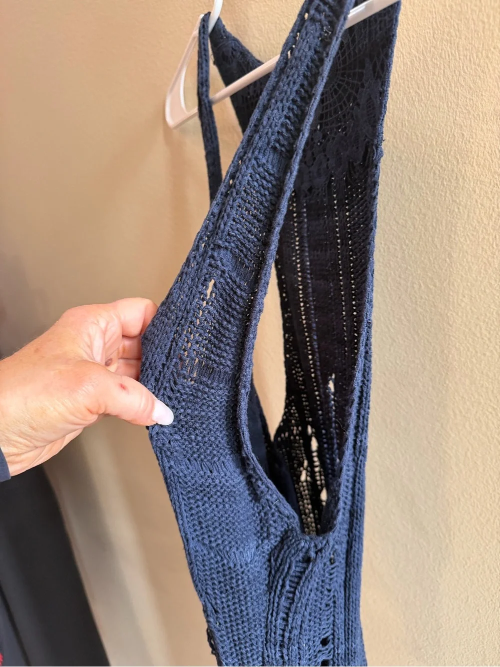 Free People Navy Blue Backless Open-Knit Maxi Dress